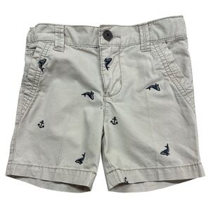OshKosh B’gosh Nautical Khaki Chino Shorts Zippered Dolphins/Anchor Boys 12-18M